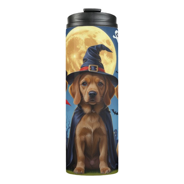 Chihuahua Dog Pumpkin Halloween Funny Thermosbecher (Vorderseite)