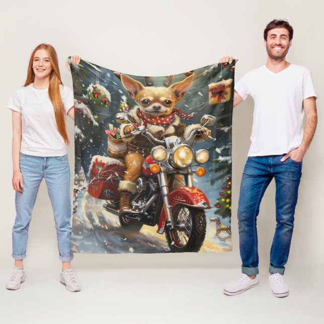 Chihuahua Dog Riding Motorrad Weihnachten Fleecedecke (Beispiel)