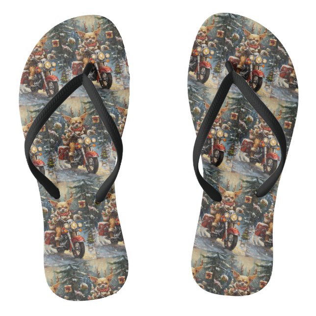 Chihuahua Dog Riding Motorrad Weihnachten Flip Flops (Fußbett)