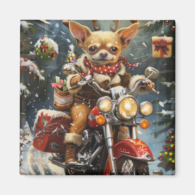 Chihuahua Dog Riding Motorrad Weihnachten Magnet (Vorne)