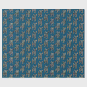 Chihuahua Dog Silhouette Y&B Grid Line Blue Geschenkpapier
