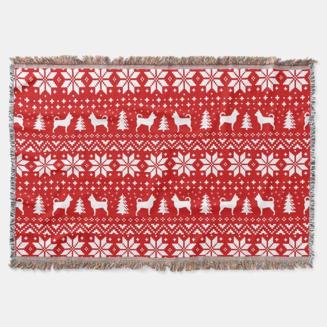 Chihuahua Dog Silhouetten Weihnachtsmuster Rot Decke (Vorderseite)