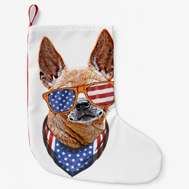 Chihuahua Dog USA Unabhängigkeit 4. Juli Kleiner Weihnachtsstrumpf (Vorderseite)