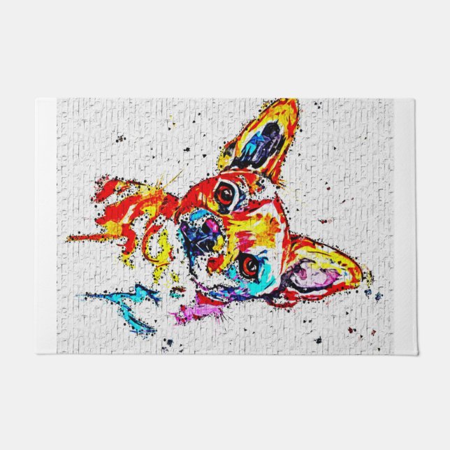 Chihuahua Dog Watercolor Portrait farbenfroh Fußmatte (Vorderseite)