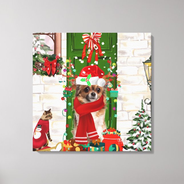 Chihuahua Dog Weihnachten Leinwanddruck (Vorderseite)