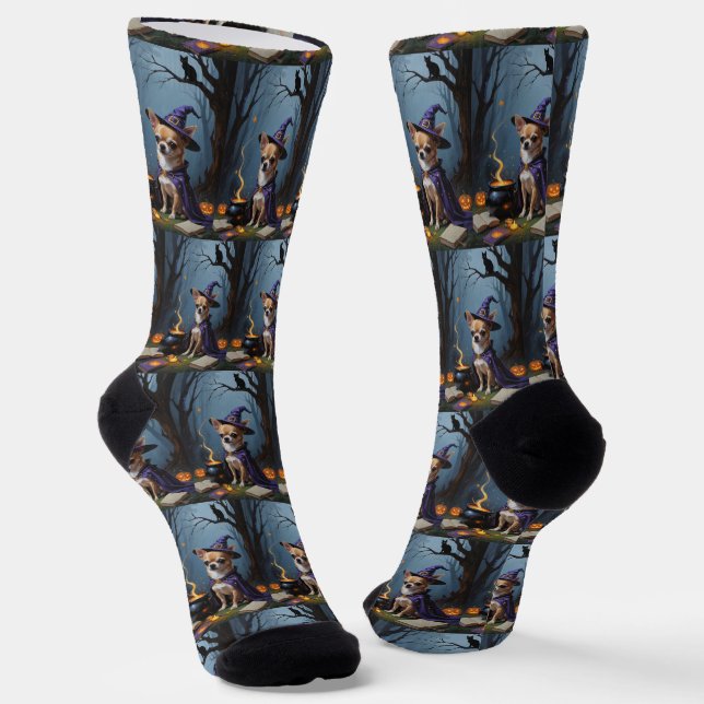 Chihuahua Dog Whimsical Halloween Malerei Socken (Gewinkelt)