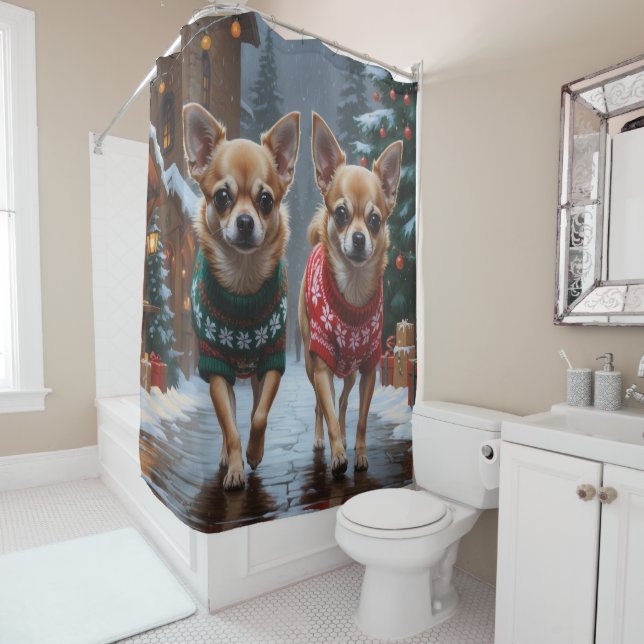 Chihuahua Dogs Christmas Snow Holiday Duschvorhang (Beispiel)