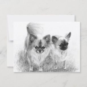 Chihuahua Duo in grashandgemalten Kunstwerken Postkarte