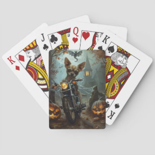 Chihuahua fährt Motorrad Halloween Gruselig Spielkarten