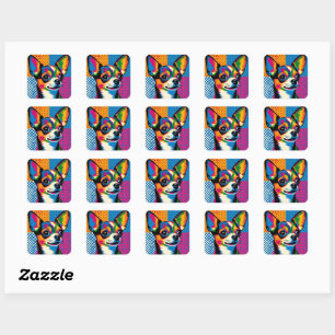Chihuahua, farbenfroher Pop-Art-Stil, Quadratischer Aufkleber