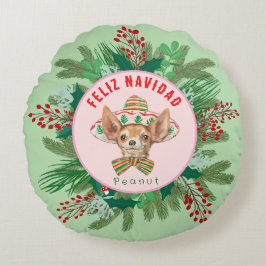 Chihuahua Feliz Navidad Happy Hollidays Kranz Rundes Kissen