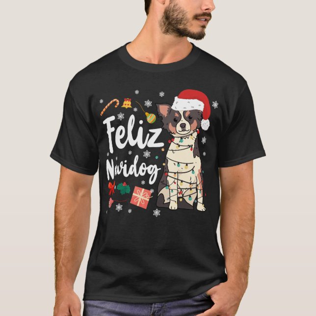 Chihuahua Feliz Navidog Weihnachten T-Shirt (Vorderseite)