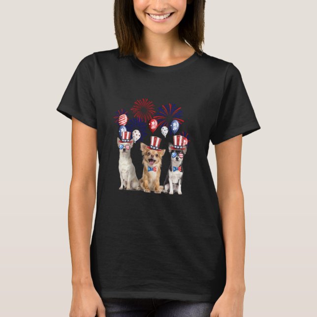 Chihuahua Feuerwerk Sonnenbrille America Dog 4. J T-Shirt (Vorderseite)