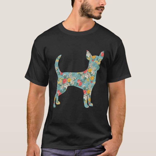 Chihuahua Flower Silhouette Floral Dog T-Shirt (Vorderseite)