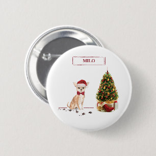 Chihuahua Funny Christmas Dog mit Baum Button