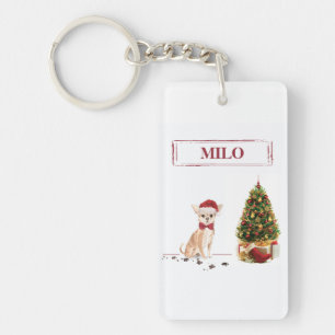 Chihuahua Funny Christmas Dog mit Baum Schlüsselanhänger
