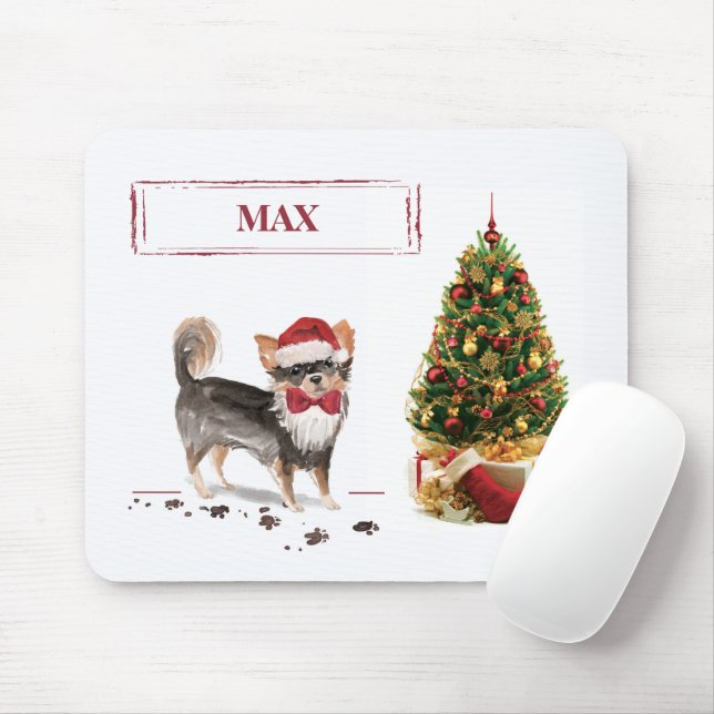 Chihuahua Funny Christmas Dog Tree Mousepad (Mit Mouse)