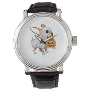 Chihuahua Ghost Pumpkin Halloween Shirt Armbanduhr