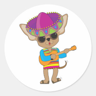 Chihuahua Guitar Runder Aufkleber