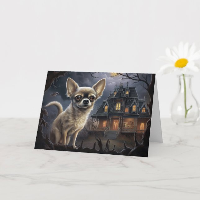 Chihuahua Halloween Beängstigend Karte (Kleine Pflanze)