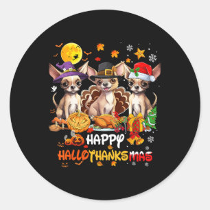 Chihuahua Happy Halloween Erntedank Merry C Runder Aufkleber