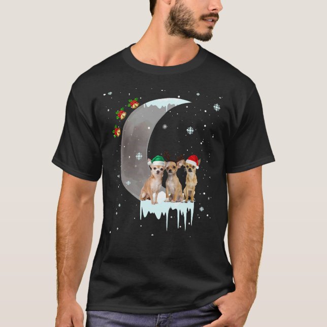 Chihuahua Hat Santa und Moon Weihnachten T-Shirt (Vorderseite)