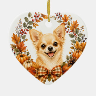 Chihuahua-Herbstkranz Keramik Ornament