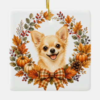 Chihuahua-Herbstkranz Keramikornament