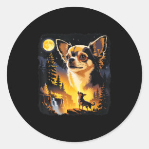 Chihuahua Heult Zum Mond Vintage Lustiger Chihua Runder Aufkleber