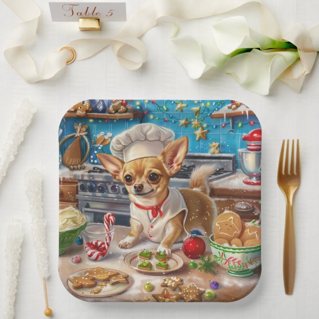Chihuahua Holiday Baking: Feierliche Weihnachten Pappteller (Hochzeit)