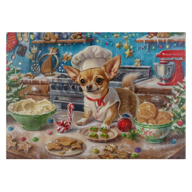 Chihuahua Holiday Baking: Feierliche Weihnachten Schneidebrett (Vorderseite)