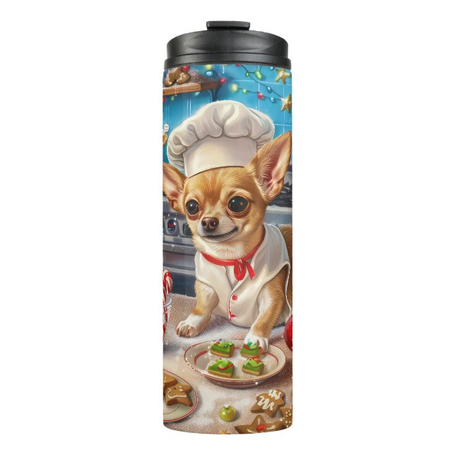 Chihuahua Holiday Baking: Feierliche Weihnachten Thermosbecher (Vorderseite)