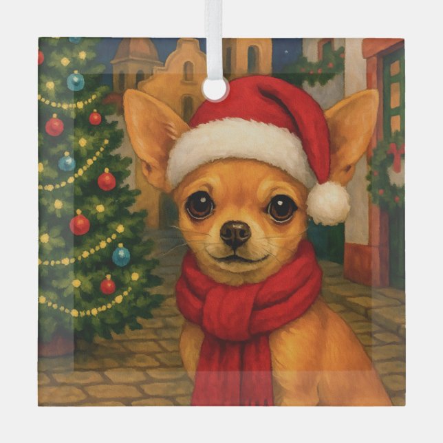 Chihuahua Holiday  Ornament Aus Glas (Vorderseite)