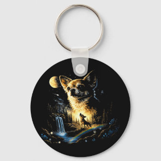 Chihuahua howling to the moon vintage funny schlüsselanhänger