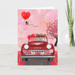 Chihuahua Hund Auto mit Herz Valentins Karte