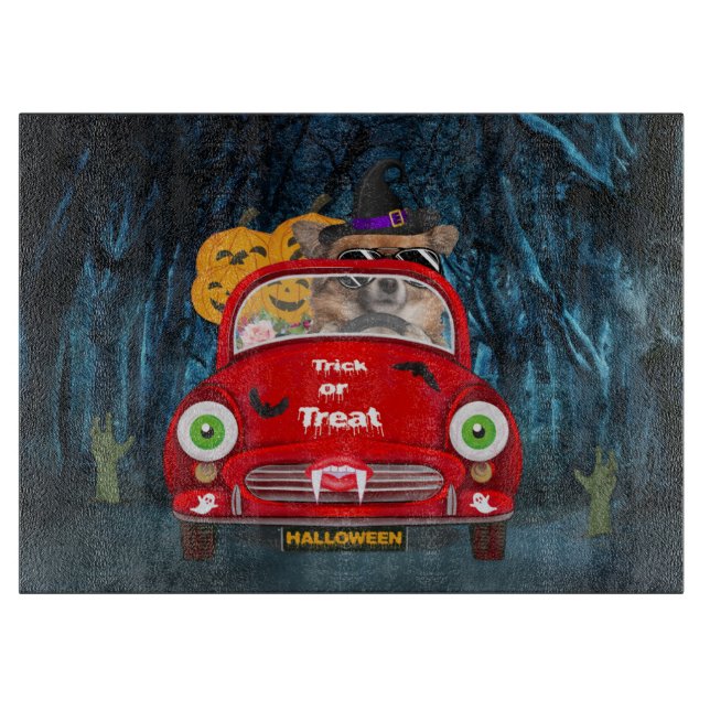 Chihuahua Hund Autofahren Auto Beängstigend Hallow Schneidebrett (Vorderseite)