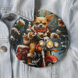 Chihuahua Hund fährt Motorrad Weihnachten Button