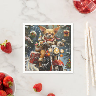 Chihuahua Hund fährt Motorrad Weihnachten Serviette