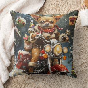 Chihuahua-Hund fährt Motorrad zu Weihnachten Kissen