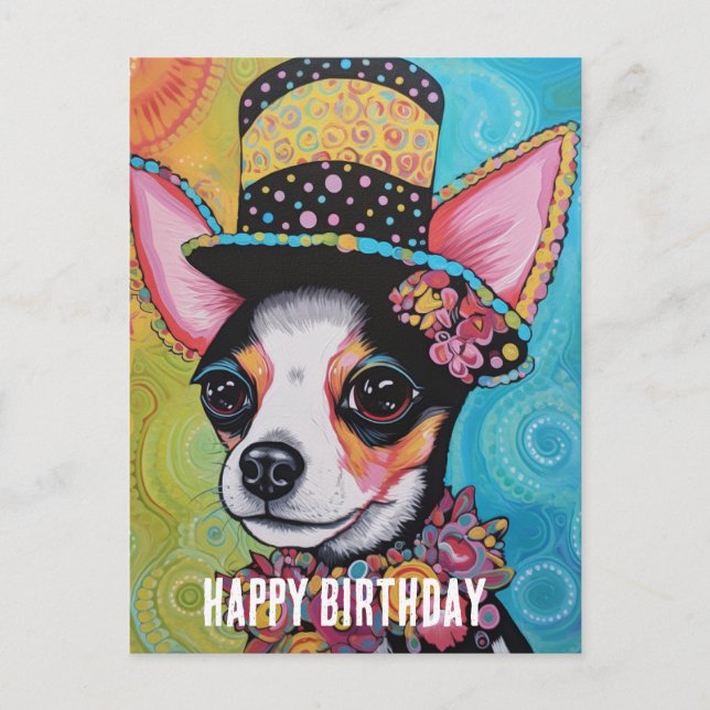 Chihuahua Hund gemischte Medien Birthday Collage Postkarte (Vorderseite)