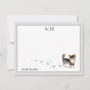 Chihuahua Hund Grau-Grenze Monogramm Mitteilungskarte