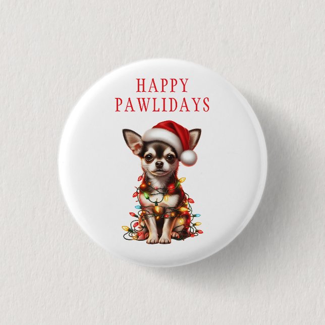 Chihuahua-Hund hing an Weihnachtslichtern Button (Vorderseite)