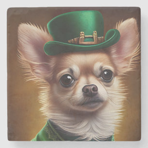 Chihuahua-Hund im St. Patrick's Day-Kleid Steinuntersetzer