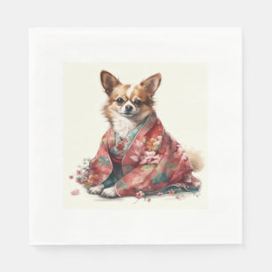 Chihuahua Hund in japanischer Kimono Robe Illustra Serviette