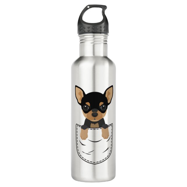 Chihuahua-Hund in Pocket Edelstahlflasche (Vorderseite)