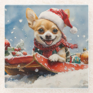 Chihuahua Hund in Sledge Let it Schnee Weihnachten Glasuntersetzer
