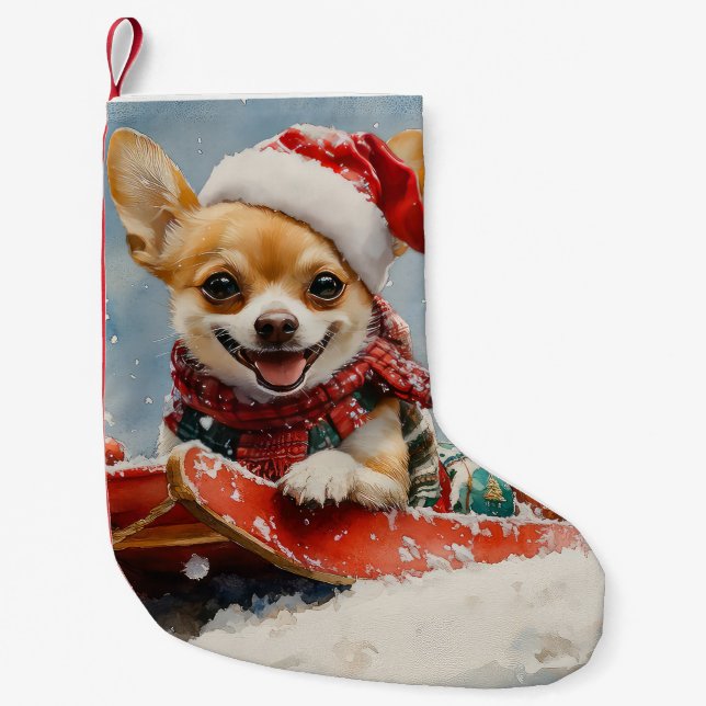 Chihuahua Hund in Sledge Let it Schnee Weihnachten Kleiner Weihnachtsstrumpf (Vorderseite)