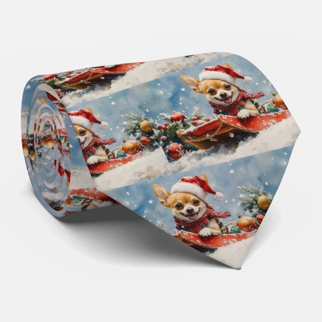 Chihuahua Hund in Sledge Let it Schnee Weihnachten Krawatte (Gerollt)