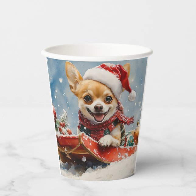 Chihuahua Hund in Sledge Let it Schnee Weihnachten Pappbecher (Vorderseite)