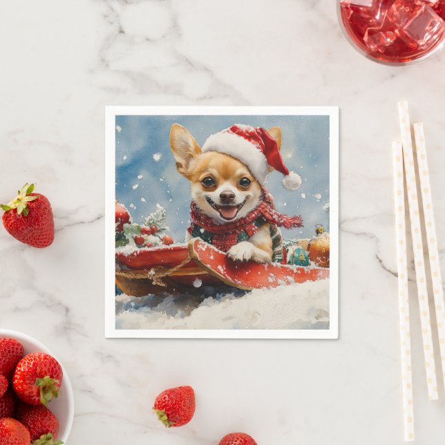Chihuahua Hund in Sledge Let it Schnee Weihnachten Serviette (Beispiel)